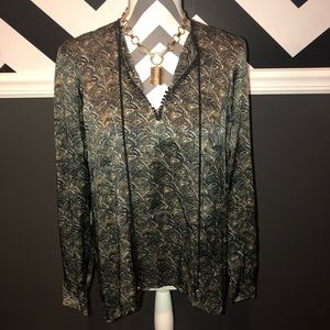 NWT-Marchesa Voyage 100% Silk Blouse-Palm Frond